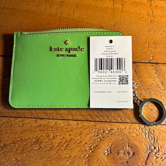 NEW - Kate Spade Turtle Green L-Zip Saffiano Leather Wallet with Card Holder - Picture 1 of 4